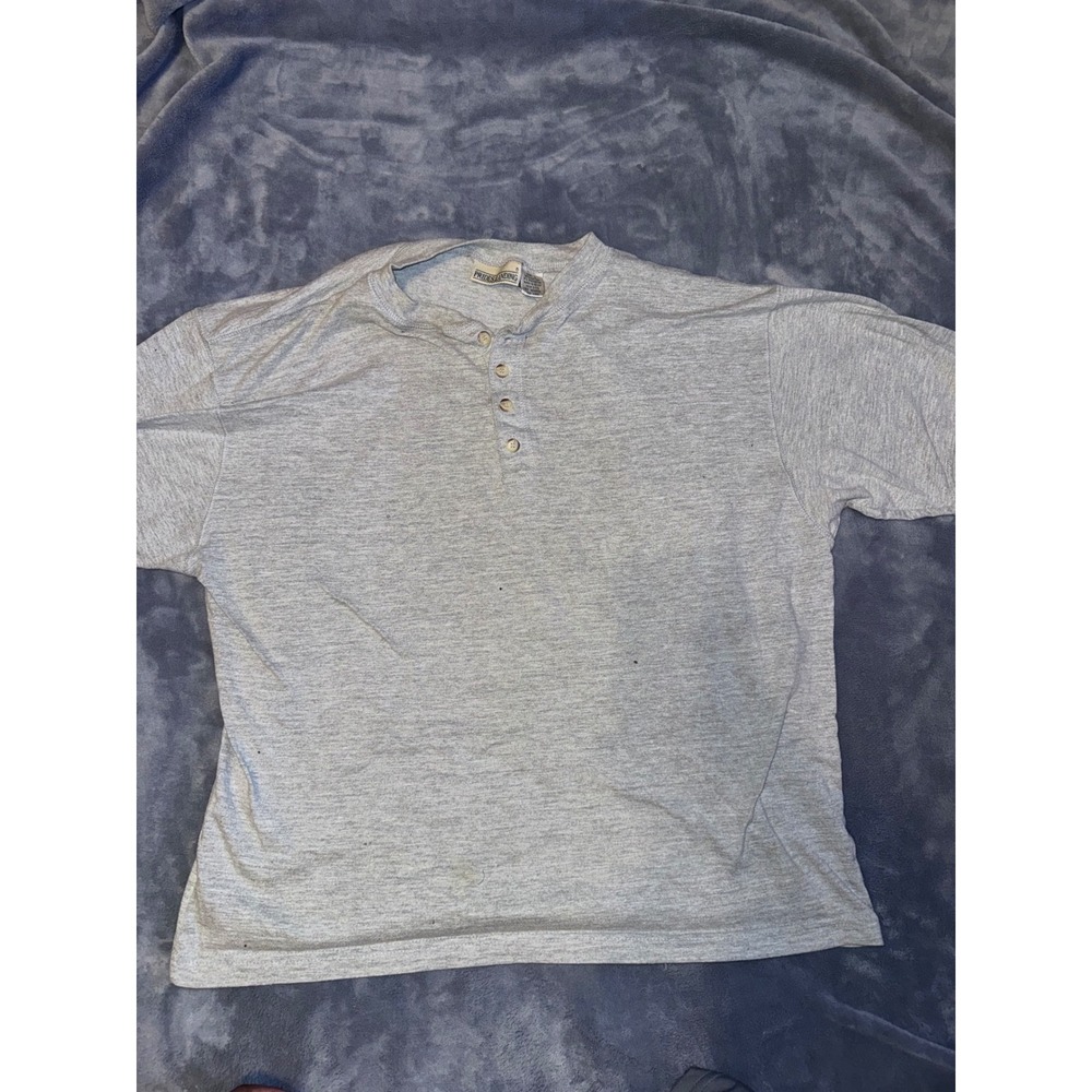 Vintage Prides Landing Mens Large Henley Shirt Short Sleeve Heather Gray Cotton
